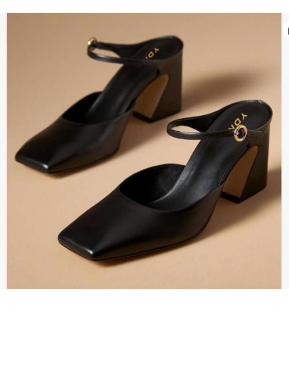 YDN Black Chic Square Toe Block Mid Heels Buckled Slip On Sandal Shoes for Dress